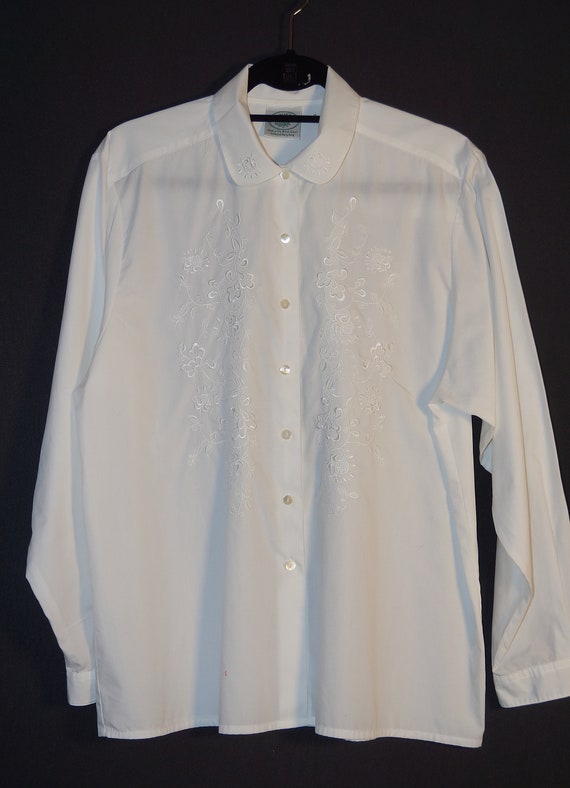 Vintage 80s Laura Ashley Embroidered White Cotton