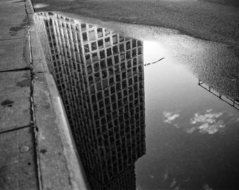 NYC Building Reflection in Puddle - 35mm Film Photography Print, NYC Wall Art