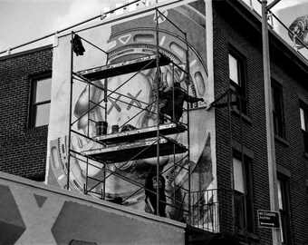Hand Painting a Mural in Williamsburg, Brooklyn - 35mm Film Photography Print, NYC Wall Art