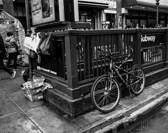Bicycle Chained to the 7 Train - 35mm Film Photography Print, NYC Wall Art
