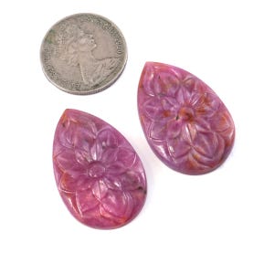 Natural Ruby Carving Pair 89 Carats, 35x25mm Pear Shape Red Ruby Gemstones, Matching Loose Stones for Jewelry Making,Statement Earing Design