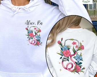 Custom Floral Stethoscope Sweatshirt, Nurse Doctor Hoodie Crewneck