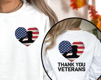 Thank You Veterans Sweatshirt, USA Flag Heart, Army Husband Gift Hoodie Crewneck
