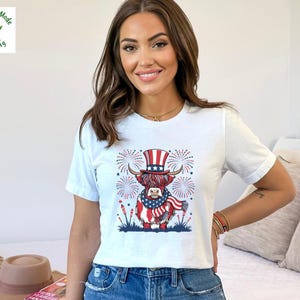 Highland Cow With 4th July, Oh My Stars Cow Shirt, Highland Cow Shirt, American Flag Shirt, Fourth of July Tee, Independence Day Shirt
