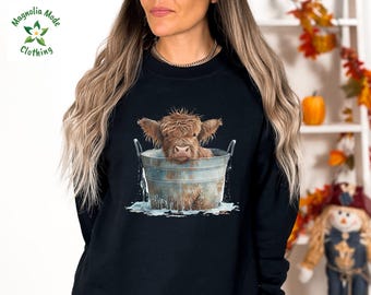 Highland Cow Sweatshirt, Western Crewneck Hoodie Tee