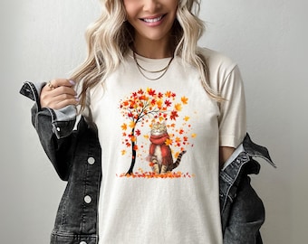 Cat Autumn Leaves Shirt, Funny Thanksgiving Cat Lover Apparel