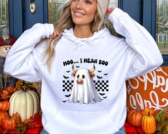 Moo I Mean Boo Sweatshirt, Funny Cow Halloween Gifts, Halloween Boo Ghost Halloween, Cow Halloween Hoodie Crewneck