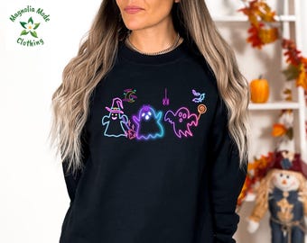 Shimmering Ghost Shirt, Iridescent Ghost Crewneck, Cute Ghost Shirt, Glitter Ghost Shirt, Spooky Season Halloween Shirt