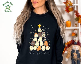 Merry Catmas Sweatshirt, Cat Christmas Tree, Cat Lover Gift Hoodie
