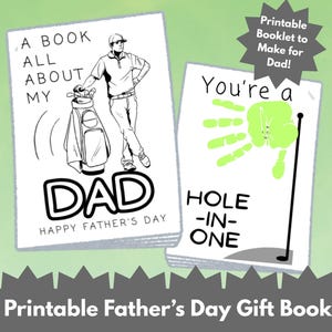 Regalo imprimible para el Día del Padre para niños: folleto con todo sobre papá, manualidad con huellas de manos, páginas para colorear, carta para papá y más - Golf Dad Design