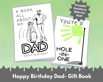 Dad Birthday Printable Gift from Kids - Booklet with All About Dad, Handprint Craft, Coloring Pages, & More - Golf Dad Design - Keepsake