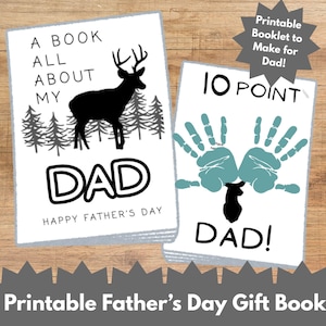 Cadeau imprimable pour la fête des pères pour les enfants - livret avec Tout sur papa, travaux manuels d'empreintes de main, pages à colorier, lettre à papa et plus - Hunter Dad Design