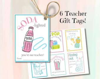 Soda Pop Gift Tags Printable Set, Teacher Appreciation Week Gift Tags, Thank You, School Party Favor Printable Label, Digital Download