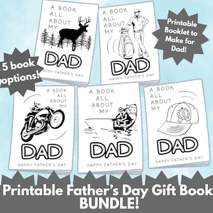 Cadeau imprimable pour la fête des pères pour les enfants - Livret avec Tout sur papa, travaux manuels d'empreintes de main, pages à colorier et plus - Lot de modèles assortis