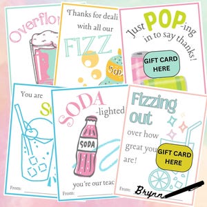 Printable Teacher Appreciation Gift Card Holder, Soda Pop Shop Gift Card Holder, End of Year Gift for Teacher, Thank You Teacher Gift Card