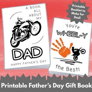 Cadeau imprimable pour la fête des pères pour les enfants - Livret avec Tout sur papa, travaux manuels d'empreintes de main, pages à colorier, lettre à papa et plus - Design papa motard