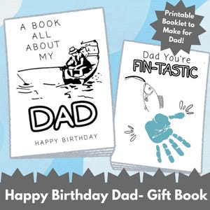 Dad Birthday Printable Gift from Kids - Booklet with All About Dad, Handprint Craft, Coloring Pages, & More - Fishing Dad Design