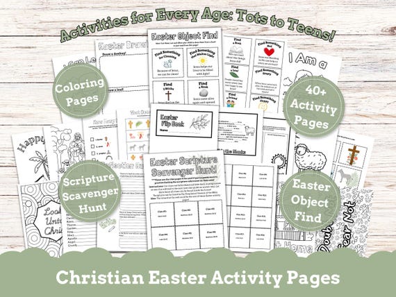 Christian Easter Activity Pages Bundle- Activities for Every Age- Including Easter Scripture Scavenger Hunt, Coloring Pages, and More!