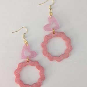 Pink Glitter Heart Hoop Earrings