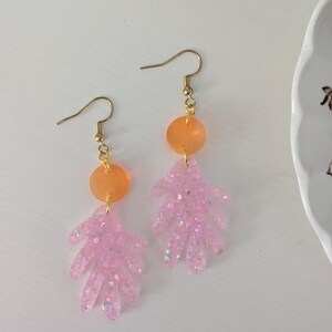 Orange and Pink Glitter Dangle Earrings