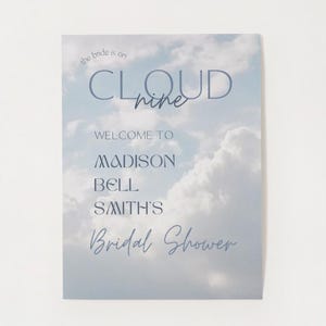 Cloud Nine Bridal Shower Invitation Welcome Poster Games 4 Pack PDF and Canva Templates The Bride is on Cloud Nine 9 Blue