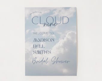 Cloud Nine Bridal Shower Invitation Welcome Poster Games 4 Pack PDF and Canva Templates The Bride is on Cloud Nine 9 Blue