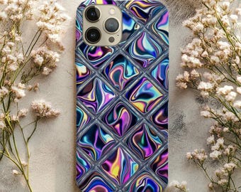 Holographic Diamond Pattern Phone Case – Iridescent Glass Tile Design for iPhone & Samsung, Colorful Abstract Protective Cover