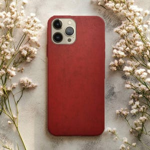 Red Faux Leather Phone Case – Vintage Texture, Stylish iPhone Samsung Cover, Matte Finish, Bold Minimalist Tech Accessory Gift