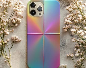 Funda para teléfono con degradado de prisma holográfico: diseño abstracto pastel iridiscente, aspecto metálico arcoíris, accesorio tecnológico estético.