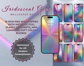 Holographic Foil Phone Wallpaper Bundle – 16 Bold Iridescent Backgrounds for iPhone & Android | Rainbow Gradient Abstract Art Pack