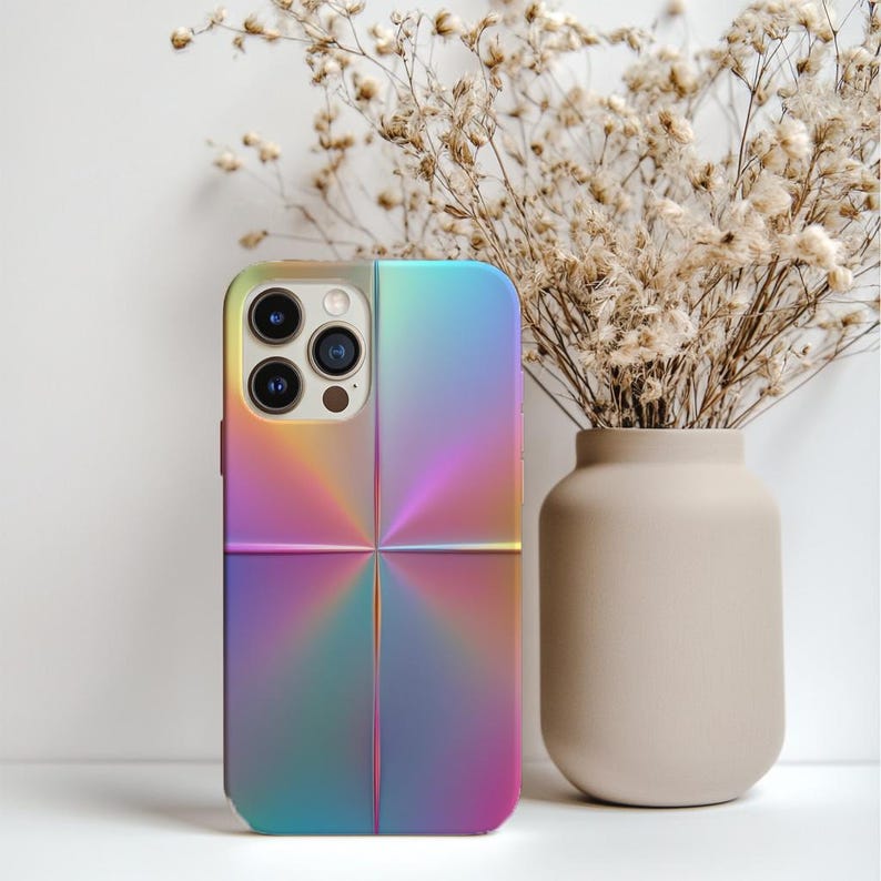 Holographic Prism Gradient Phone Case – Iridescent Pastel Abstract Art Cover, Rainbow Metallic Look, Aesthetic Tech Accessory image 4