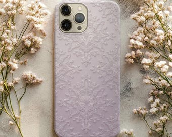 Ornate Lace Phone Case | Embossed Floral Pattern iPhone Samsung Cover | Elegant Lavender Texture Tough Case Women | Vintage Chic Aesthetic