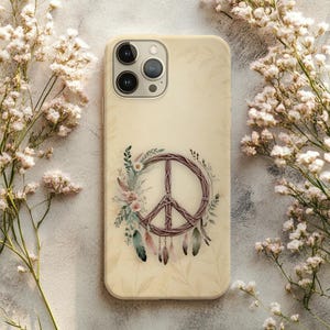 Retro Boho Peace Sign Phone Case – Colorful Hippie Groovy Art Cover for iPhone & Samsung – Vibrant 60s Flower Power Design, Gift for Him Her