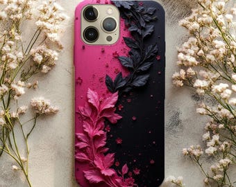 Magenta Black Floral Phone Case • Dark Botanical Aesthetic Cover • iPhone & Samsung Galaxy Compatible
