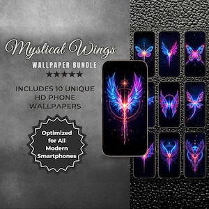 Neon Wings Phone Wallpaper Bundle | 10 HD Digital Lock Screens | Angel, Dragon, Bat, Dragonfly Designs | iPhone + Android Compatible
