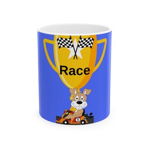 Race Day Ceramic Mug - Fun Dog Racing Design, Perfect Gift for Pet Lovers, Dog Owners, Race Enthusiasts, Birthdays, Kids, Celebrate Wins