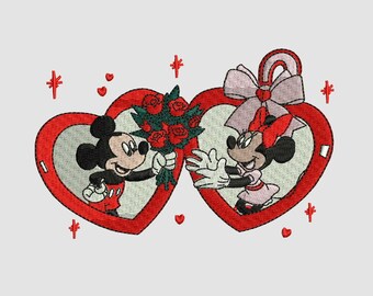 Mickey & Minnie Valentine Heart Embroidery Design | Love Couple Digital Download | Machine Embroidery File