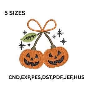 Pumpkin Cherry Coquette Embroidery Design, Halloween Fall Embroidery File,Instant download,5 Sizes