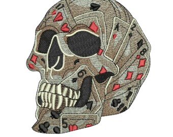 Skull Playing Card Embroidery Design, Gothic Logo (Instant Download)