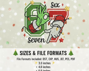 Six Seven Christmas Lights Machine Embroidery File | digitial files