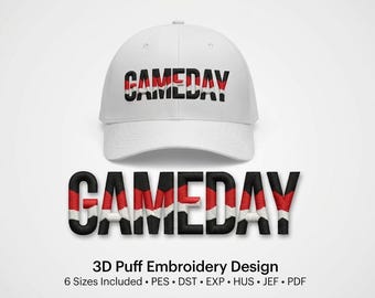 3D Puff Embroidery Design, Game Day Raised Foam Lettering (Digital Download)