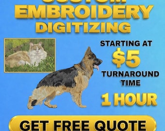 Custom Embroidery Digitizing | Logo, Pet Portrait, Fast 1 Hour Turnaround | DST PES Files