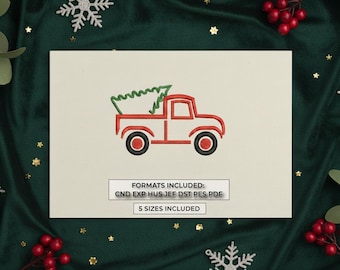 Vintage Christmas Truck Embroidery Design, Holiday Tree (Digital Download)