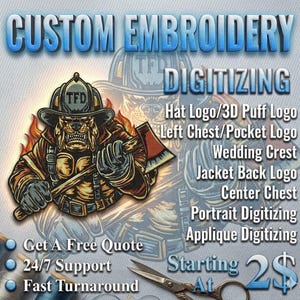 Servicio de digitalización de bordados personalizados, conversión de logotipos DST, apliques, relieve 3D