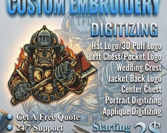 Custom Embroidery Digitizing Service, Logo DST Conversion, Applique, 3D Puff