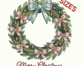 Christmas Wreath Embroidery Design | Holiday Bows Pattern (Digital File)