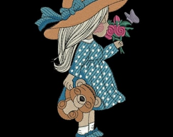Girl with Teddy Bear Embroidery Design | Machine Embroidery (Instant Download)
