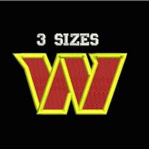 May include: Embroidered patch featuring a stylized letter "W" in red with a yellow outline, set against a black background. The text "3 SIZES" is above the letter. This patch is suitable for various applications.