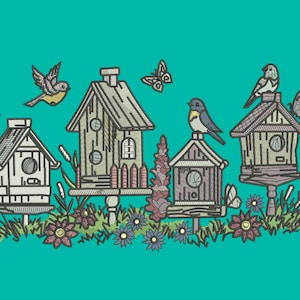 Birdhouse Machine Embroidery Design – Instant Download Digital File | Garden Bird Houses Stitch File | Cute Embroiderydesign