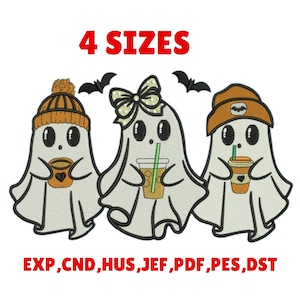Cute Fall Ghosts Embroidery Design, Trick or Treat Ghost Family Machine File,4 Sizes, Instant Download, Dst Pes Jef Exp